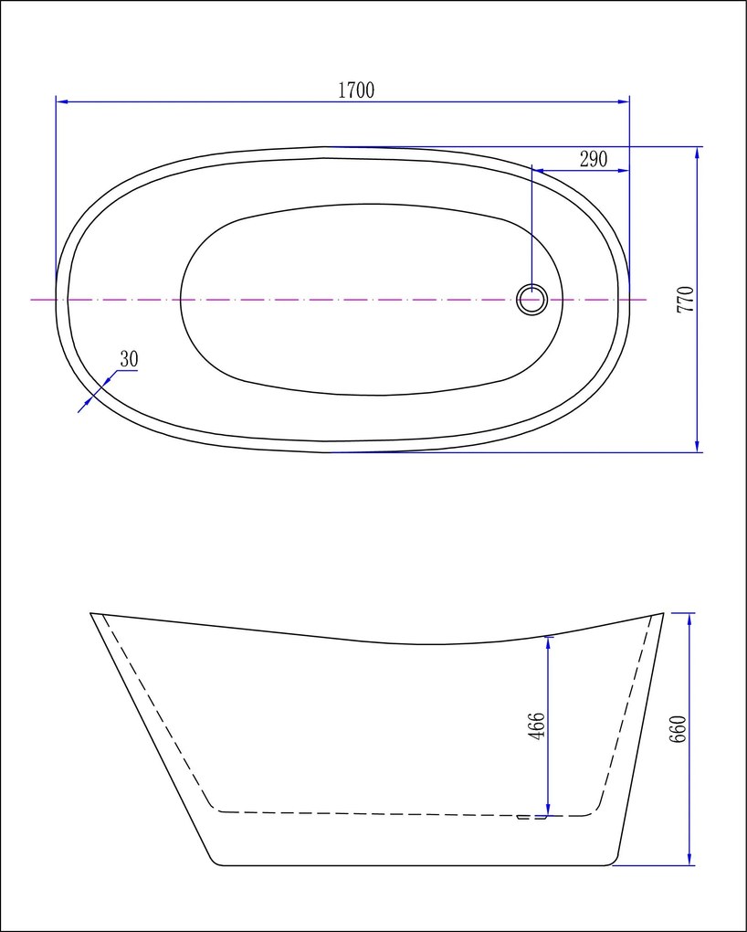 Mueller Trapeze vrijstaand ligbad glans wit 170x77cm