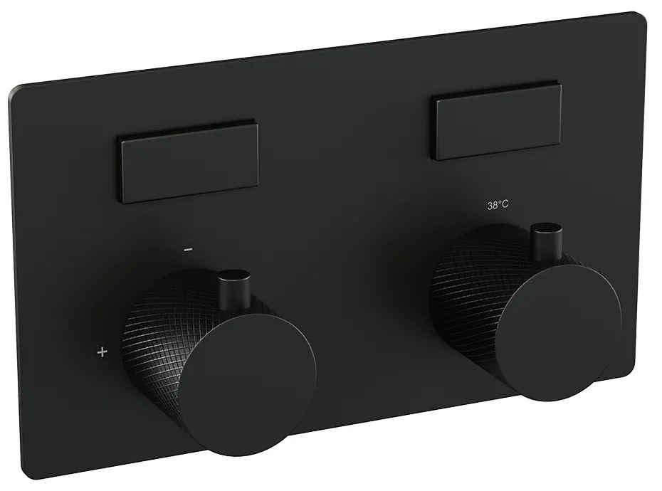Brauer Black Carving thermostatische inbouw regendouche met 3 standen handdouche, plafondarm en hoofddouche 20cm set 59 zwart mat