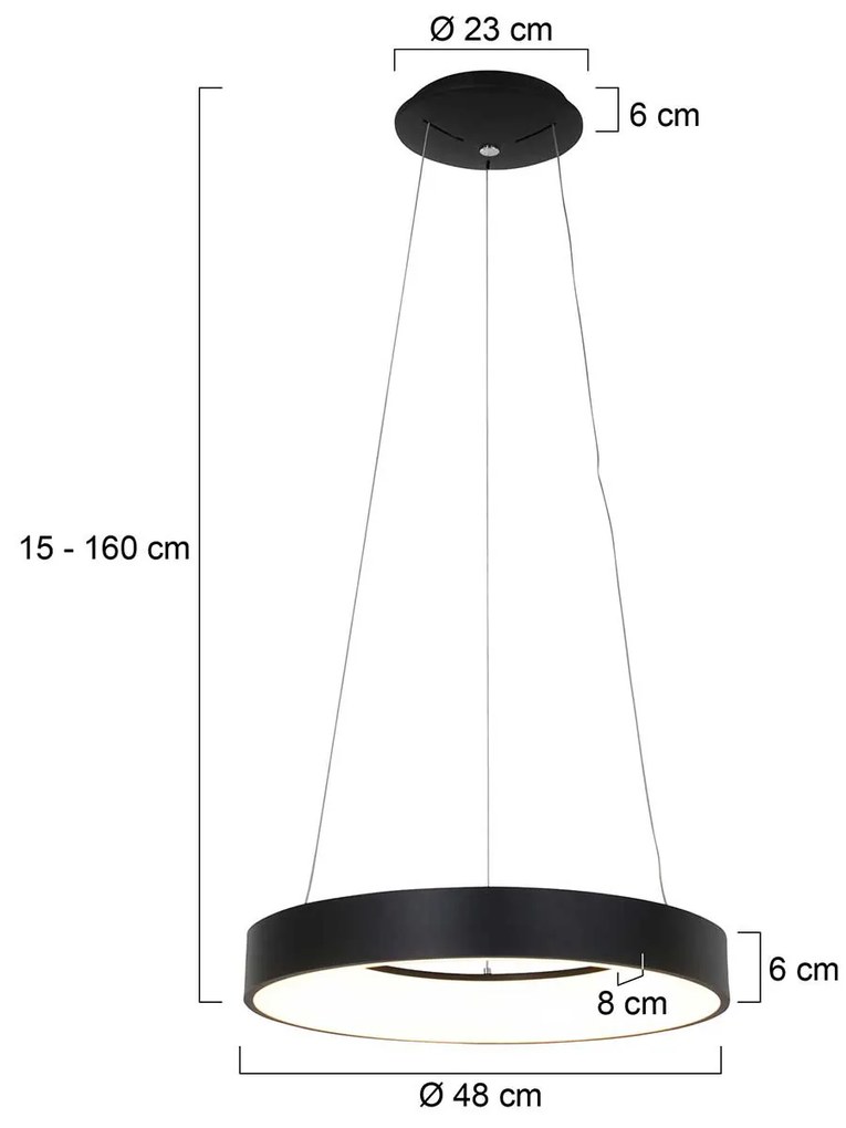 Design hanglamp zwart incl. LED dimbaar - Ringlede Design rond Binnenverlichting Lamp
