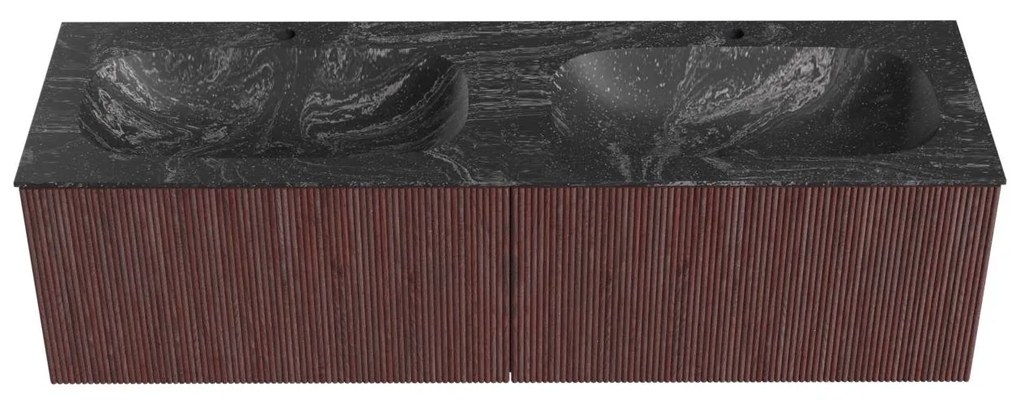 Mondiaz Kurve-dlux 150cm badmeubel ruby met 2 lades en wastafel stor small dubbel 2 kraangaten lava
