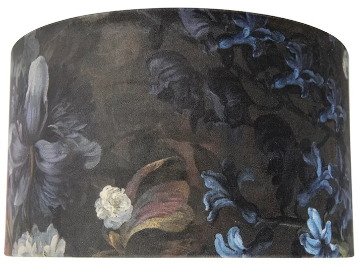 Stoffen Velours lampenkap bloemen dessin 35/35/20 gouden binnenkant cilinder / rond