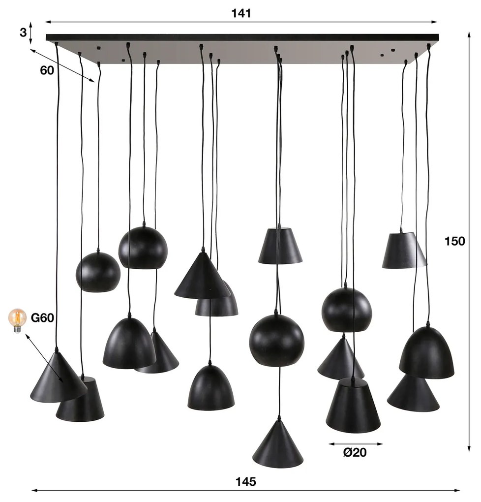 Grote Hanglamp Zwart Metaal