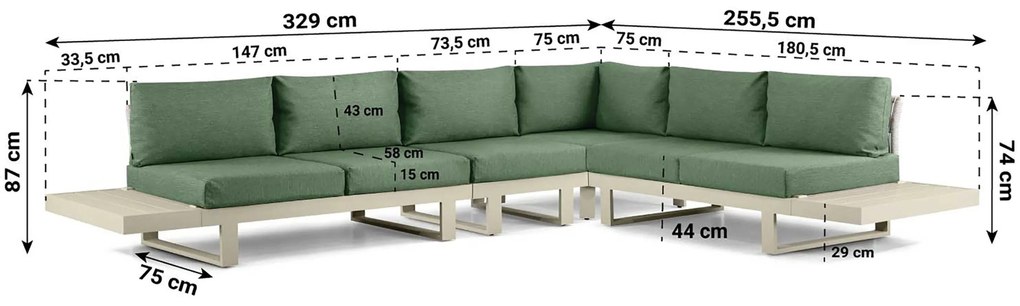 Hoek loungeset 6 personen Aluminium Taupe  Lifestyle Garden Furniture Lorenzo