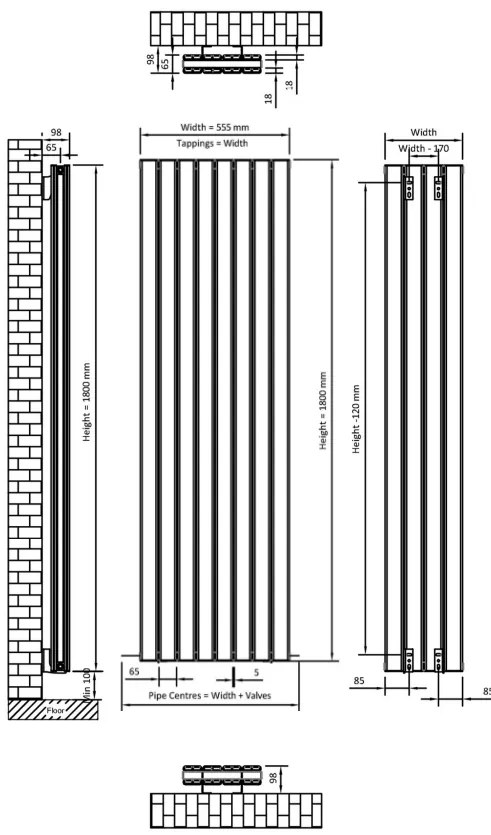 Eastbrook Hadleigh radiator 55x180cm aluminium 2006W antraciet