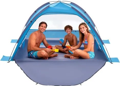 VEVOR strandtent/zonnescherm voor 3 personen, UPF 50+ bescherming, draagbare strandtent met draagtas en grondankers, lichtgewicht strandparasol voor kamperen, vissen, picknicken, zonnetent