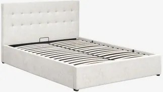 Bed Met Opklapbare Gestoffeerde Opbergruimte Abiel Chenille Gebroken Wit & 160 X 200 Cm & Zonder Matras - Sklum