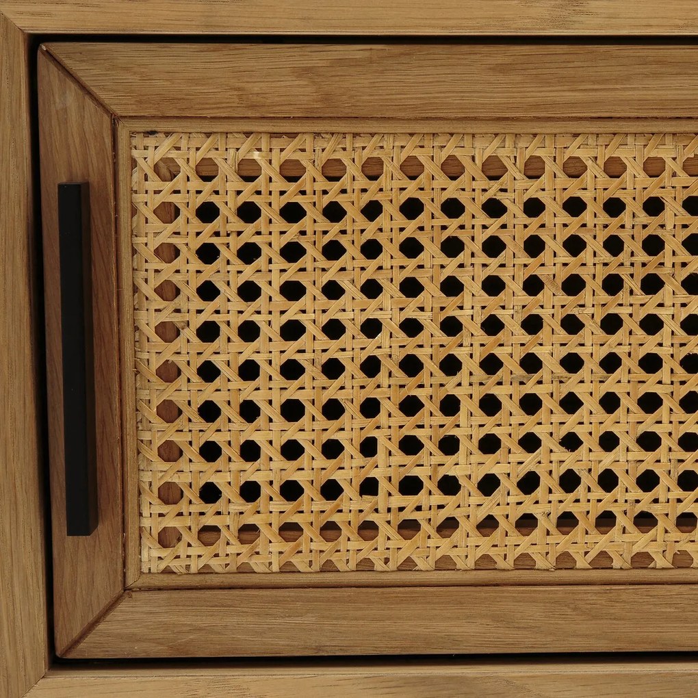 Wandtafel in eikenhout, deuren in rotan Waska