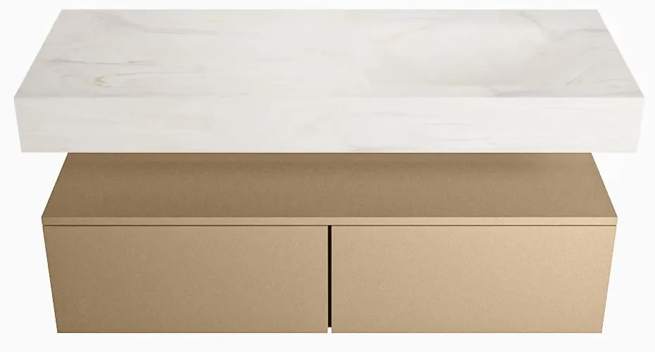 Mondiaz Alan DLux badmeubel 120cm oro 2 lades met wastafel ostra rechts zonder kraangat