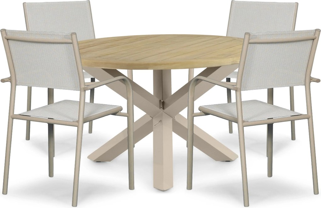 Tuinset Ronde Tuintafel 4 personen 120 cm Aluminium Taupe Presto Brentino/Rockville