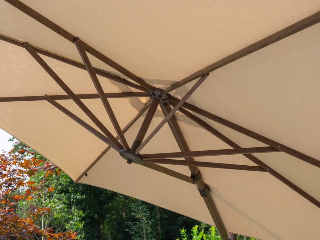 4 Seasons Zweefparasol Siesta premium 300x300 cm. - beach/dark woodlook