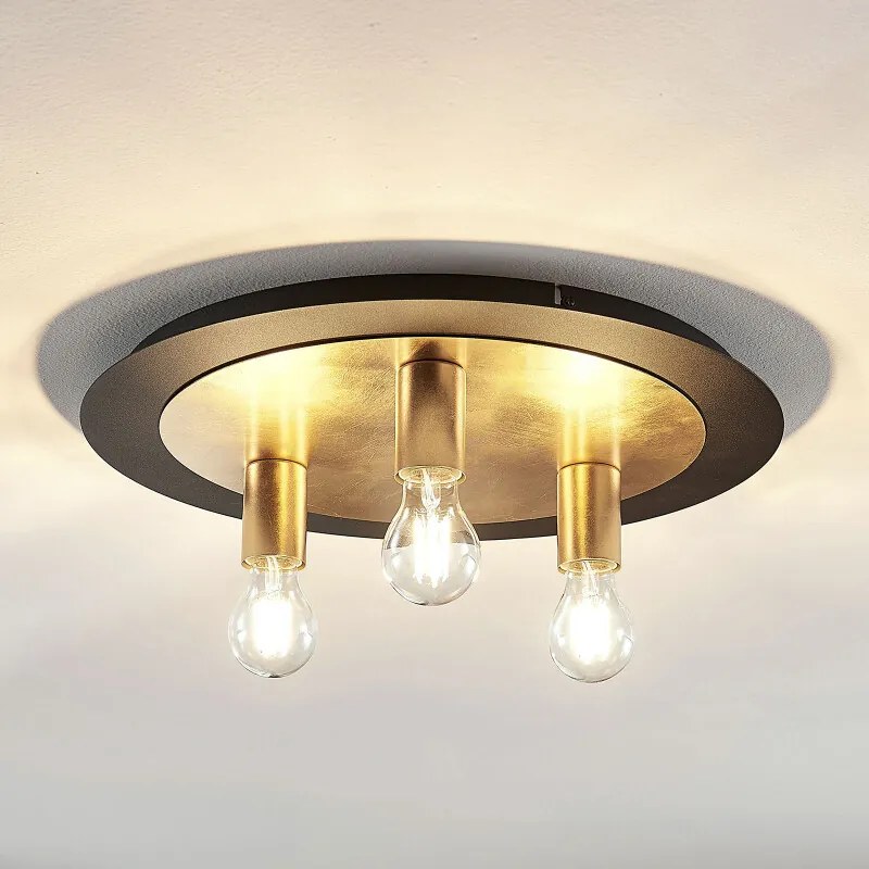 Metalen plafondlamp Justik, drie lampjes, zwart - lampen-24