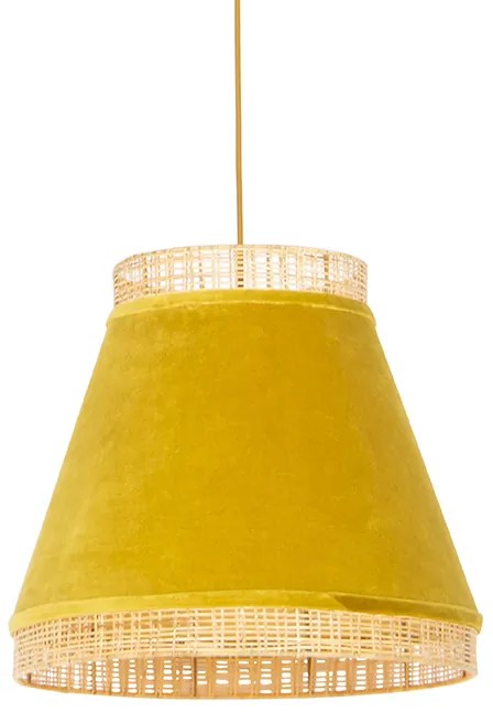 Stoffen Eettafel / Eetkamer Landelijke hanglamp gele velours met riet 45 cm - Frills Can Landelijk / Rustiek,Oosters E27 rond Binnenverlichting Lamp