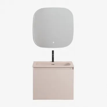 Macrae Zwevend Houten Badkamermeubelset Met Geïntegreerde Wastafel Beige – Linnen & Vierkant Led En Anticondens 75x75 Cm Riben - Sklum