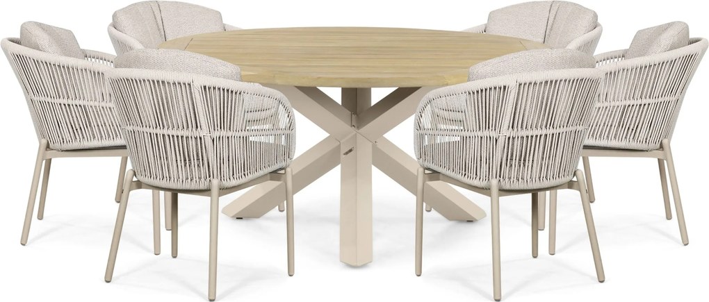 Tuinset Ronde Tuintafel 6 personen 160 cm Rope Zand/Beige Lifestyle Garden Furniture Monaco/Rockville
