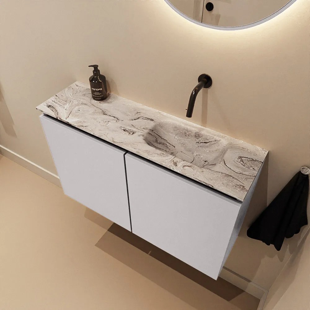 Mondiaz Ture DLux toiletmeubel 80cm cale met wastafel glace rechts zonder kraangat
