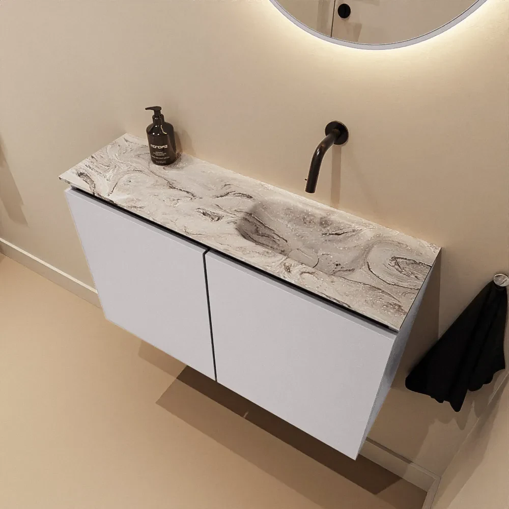 Mondiaz Ture DLux toiletmeubel 80cm cale met wastafel glace rechts zonder kraangat