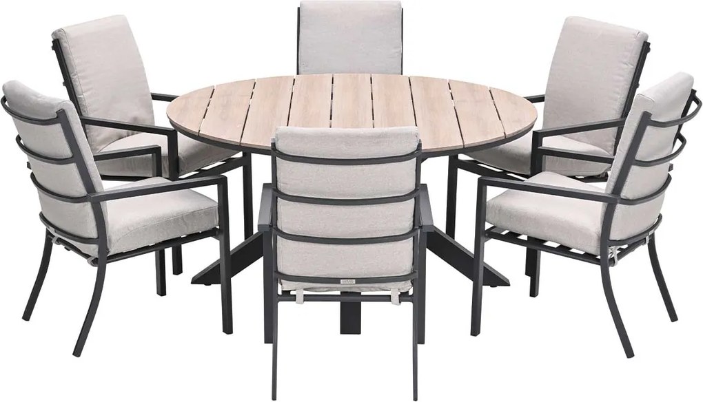 Garden Impressions Senja tuinset 7-delig desert sand - Tulli tuintafel Ø148x75 cm light teak vironwood