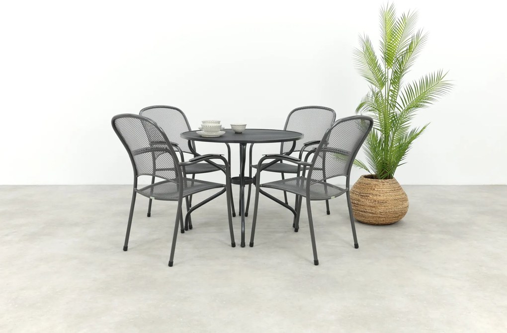 Royal Garden Carlo ronde stapelbare tuinset strekmetaal Ø90 cm.