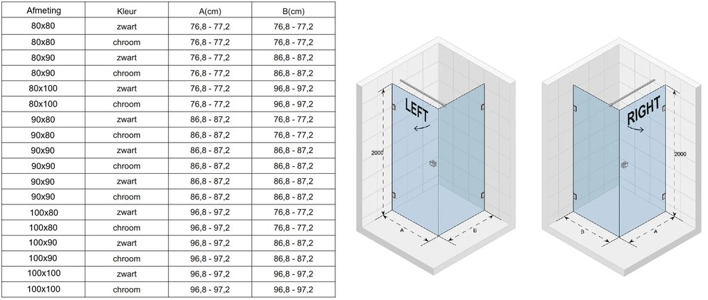 Riho Scandic X201 douchecabine links 90x100cm zwart mat