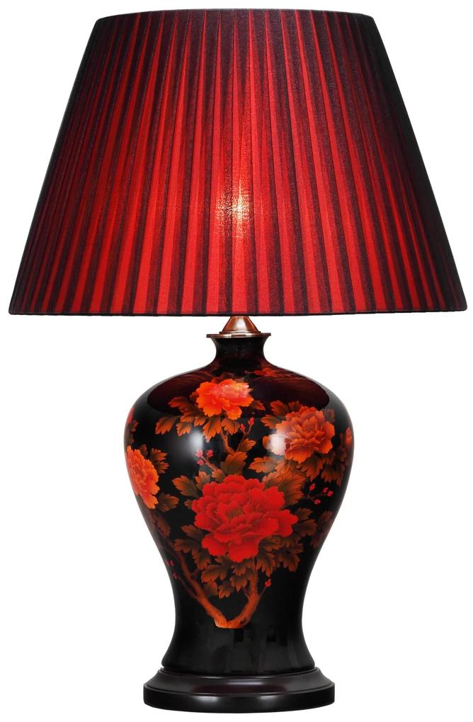 Fine Asianliving Chinese Tafellamp Porselein Pioenrozen Zwart D43xH66cm
