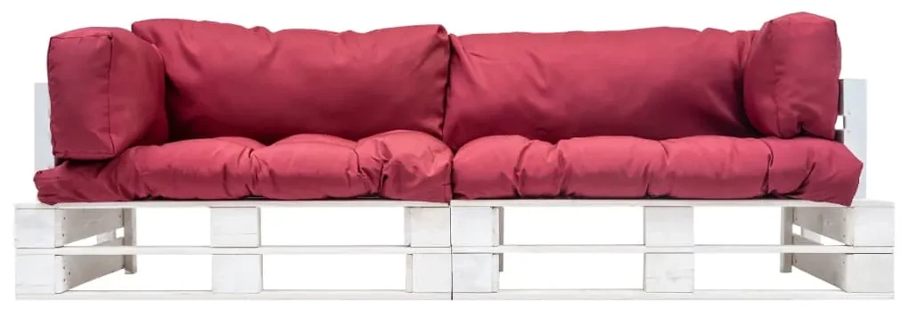 vidaXL 2-delige Bankenset pallet met rode kussens grenenhout