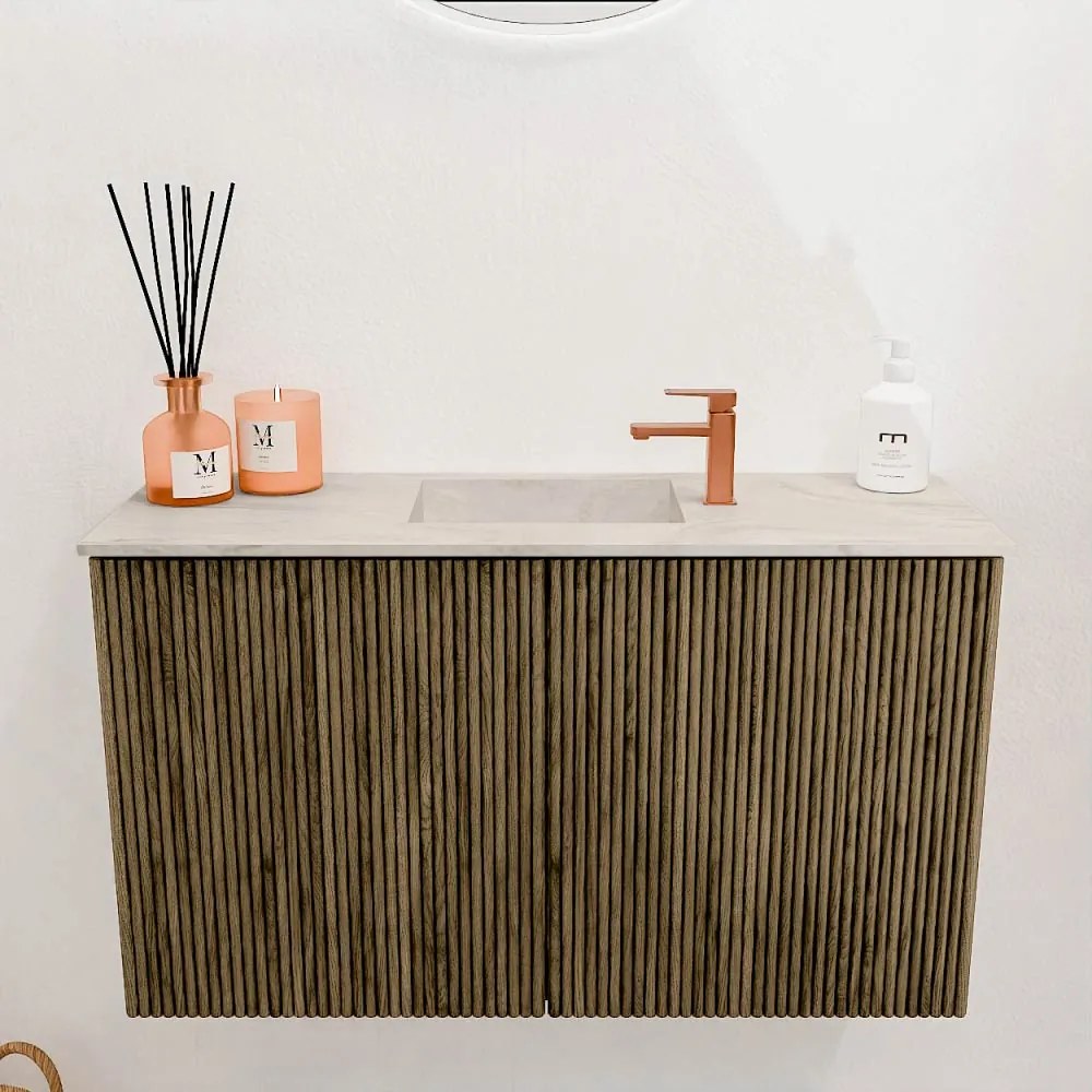 Mondiaz Joya DLux 70cm toiletmeubel dusk met wastafel faye midden 1 kraangat ostra