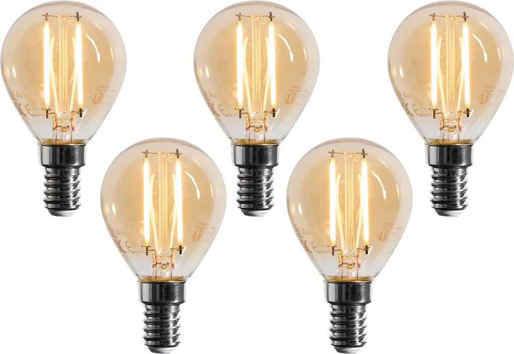 Set van 5 E14 dimbare LED lamp G45 goud 4W 330 lm 2100K