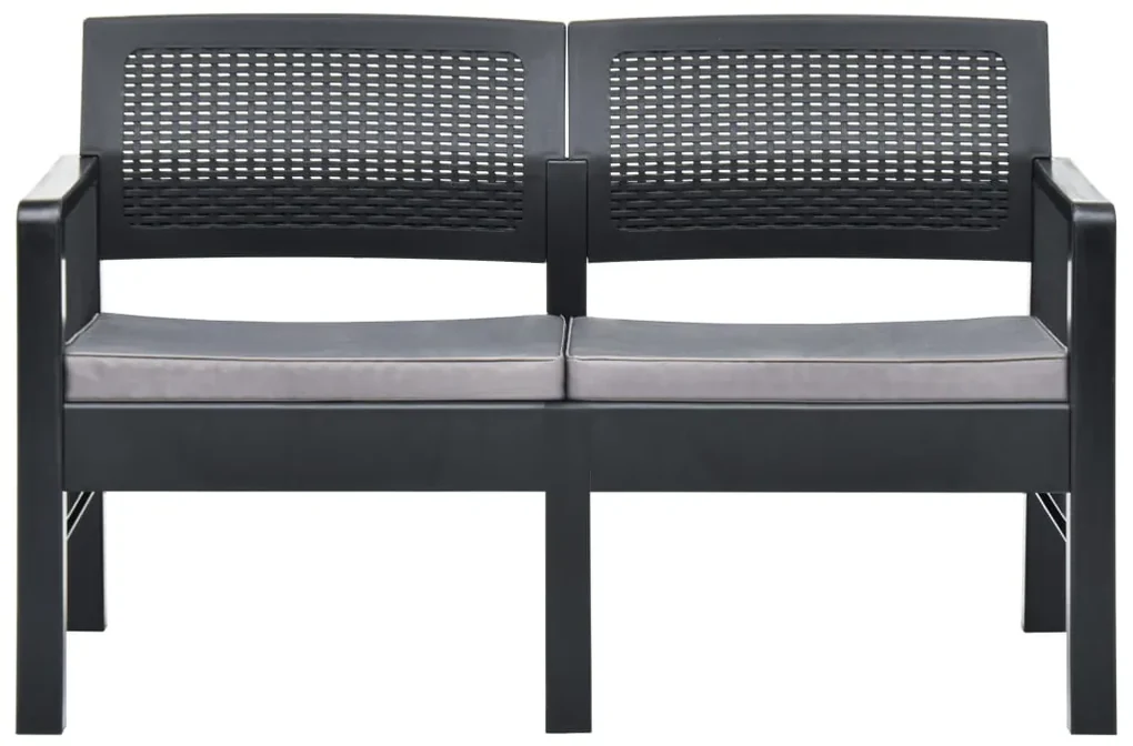 vidaXL Tuinbank 2-zits met kussens poly rattan zwart, loungebank, lounge bank, tuinmeubilair, tuin bank, tuinmeubel, tuin meubel, tuin meubilair
