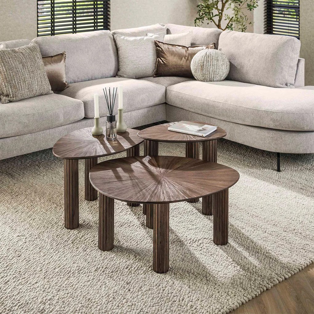 Salontafel Set Bruin Teakhout 3-delig - 76 X 61cm.