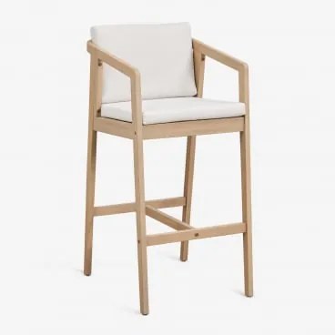 Hoge Kruk Van Acaciahout Kaela ↑75 Cm & Lichte Acaciekleur & Stof Gardenia Wit - Sklum