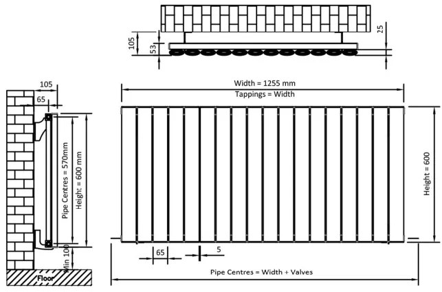 Eastbrook Sandhurst radiator 125x60cm aluminium 1351W antraciet