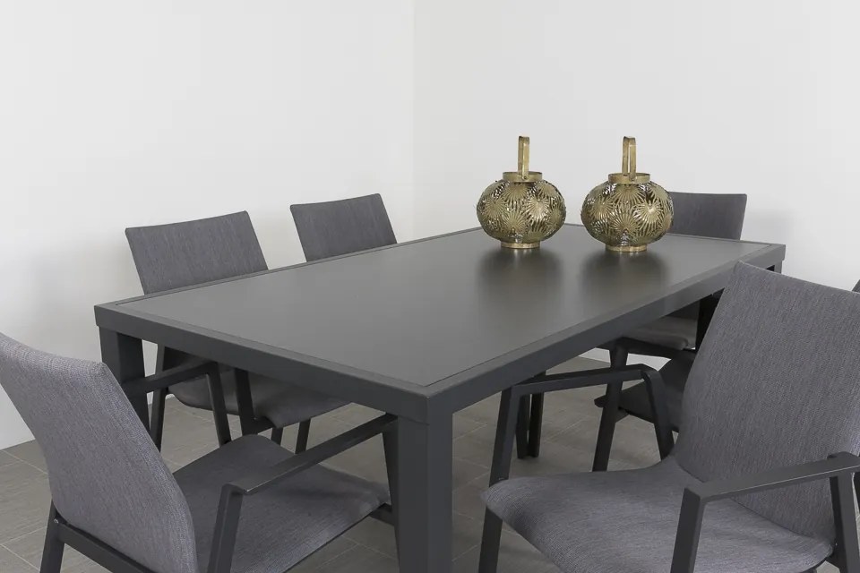 Lima/Alma 6-persoons stapelbare tuinset 160x90 cm. - Antraciet