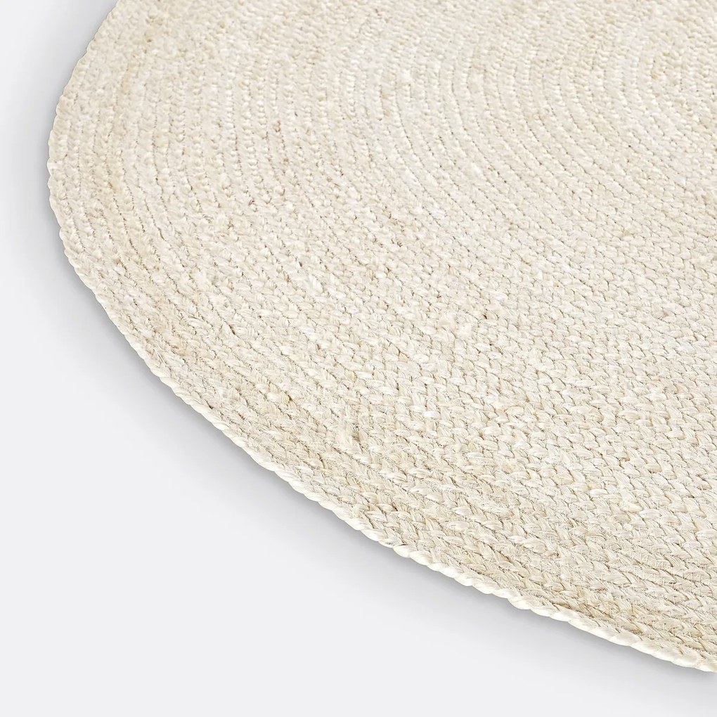Rond vloerkleed in gebleekte jute, Aftas