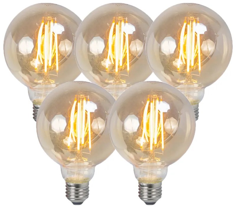 Set van 5 E27 dimbare LED filament smoke lamp 5W 380 lm 2200K