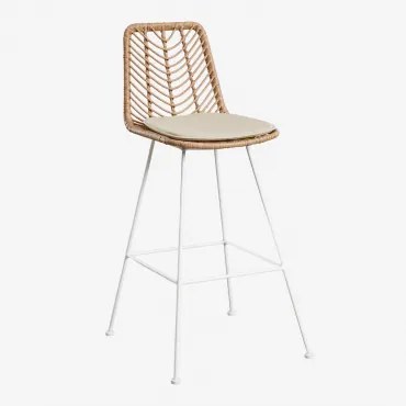 Set Van 2 Hoge Tuinkrukken In Gouda Natural Synthetisch Rotan Natuurlijk & Wit & ↑75 Cm & Beige – Crème - Sklum
