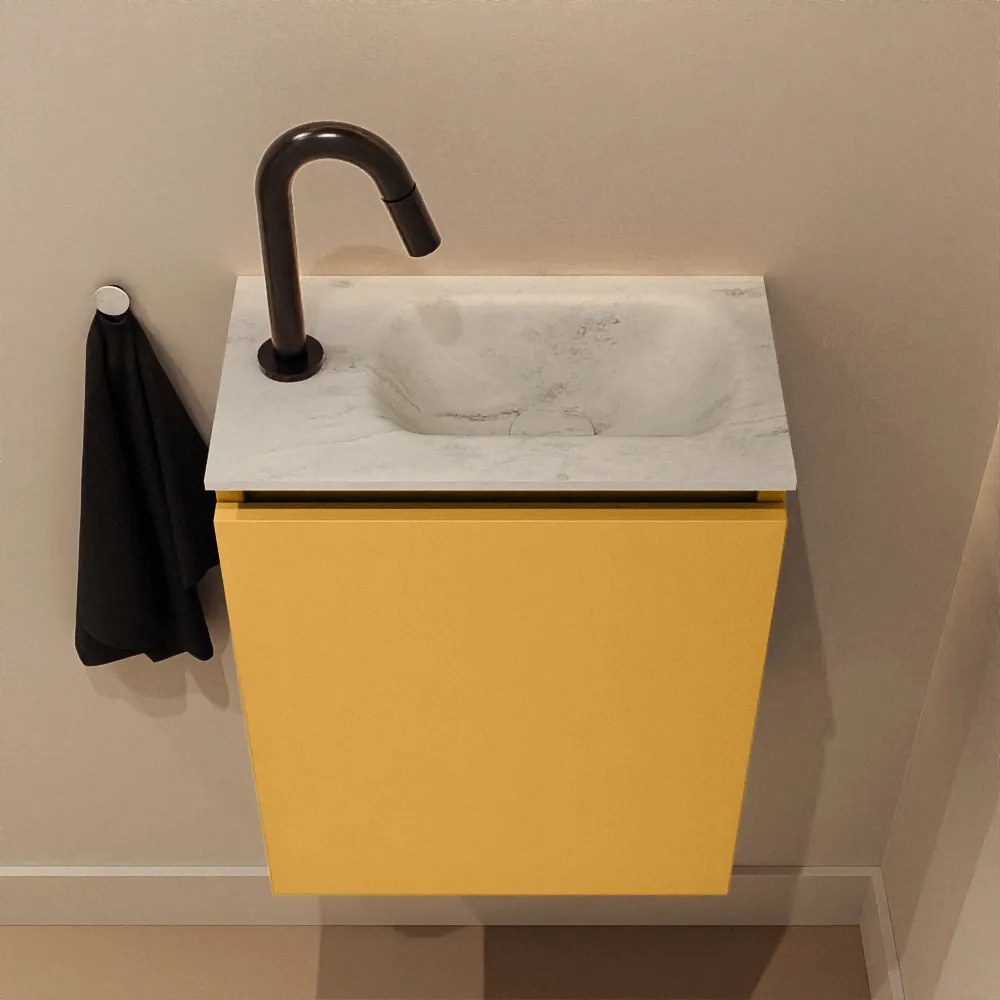 Mondiaz Ture DLux toiletmeubel 40cm ocher met wastafel opalo rechts met kraangat