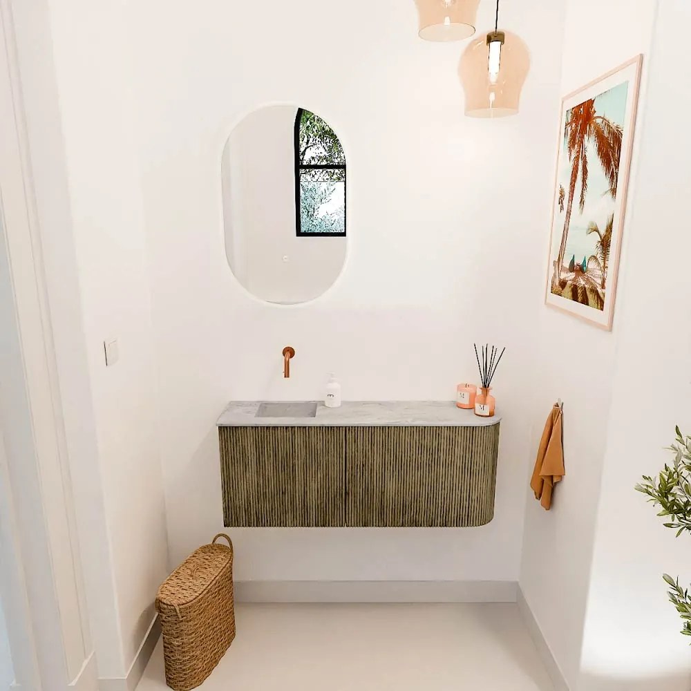Mondiaz Joya DLux 100cm toiletmeubel ronding rechts dusk met wastafel faye links zonder kraangat glace