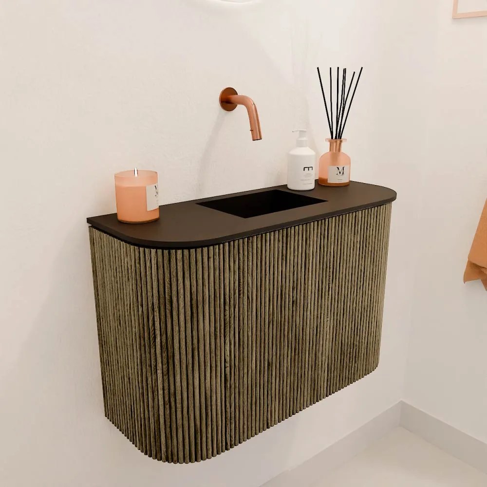 Mondiaz Joya 65cm toiletmeubel ronding links/rechts dusk met wastafel faye midden zonder kraangat urban
