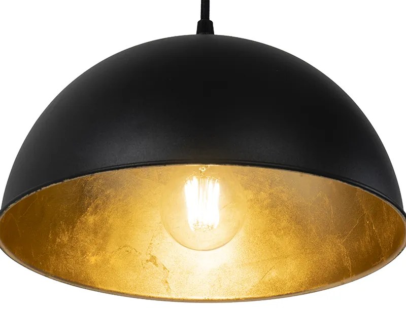 Eettafel / Eetkamer Smart hanglamp zwart met goud 3-lichts incl. Wifi A60 - Magnax Industriele / Industrie / Industrial E27 Binnenverlichting Lamp