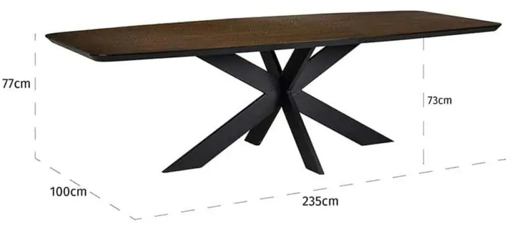 Richmond Interiors Bonvoy Eettafel Deens Ovaal Met Schuine Rand Bruin 235 Cm - 235 X 100cm.