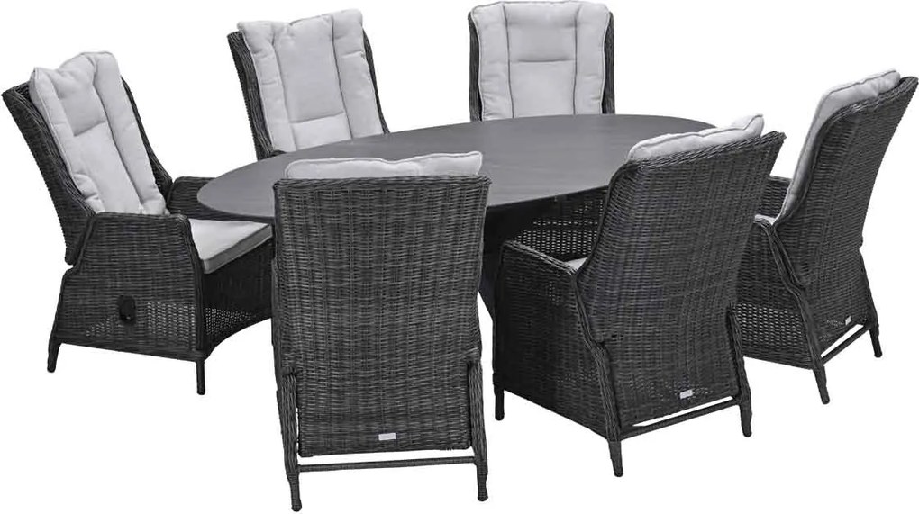 Garden Impressions Marbella verstelbare tuinset 7-delig donker grijs - Scot tuintafel 230x115 cm