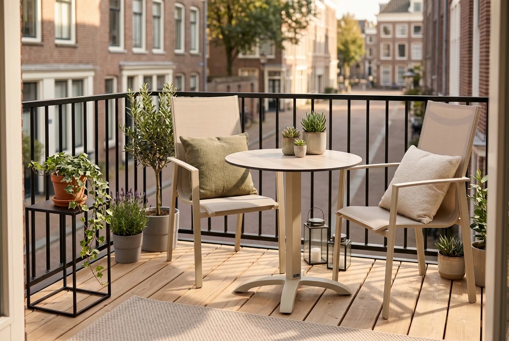 Tuinset Ronde Tuintafel 2 personen 70 cm Aluminium Zand/Beige Lifestyle Garden Furniture Ultimate/Talao