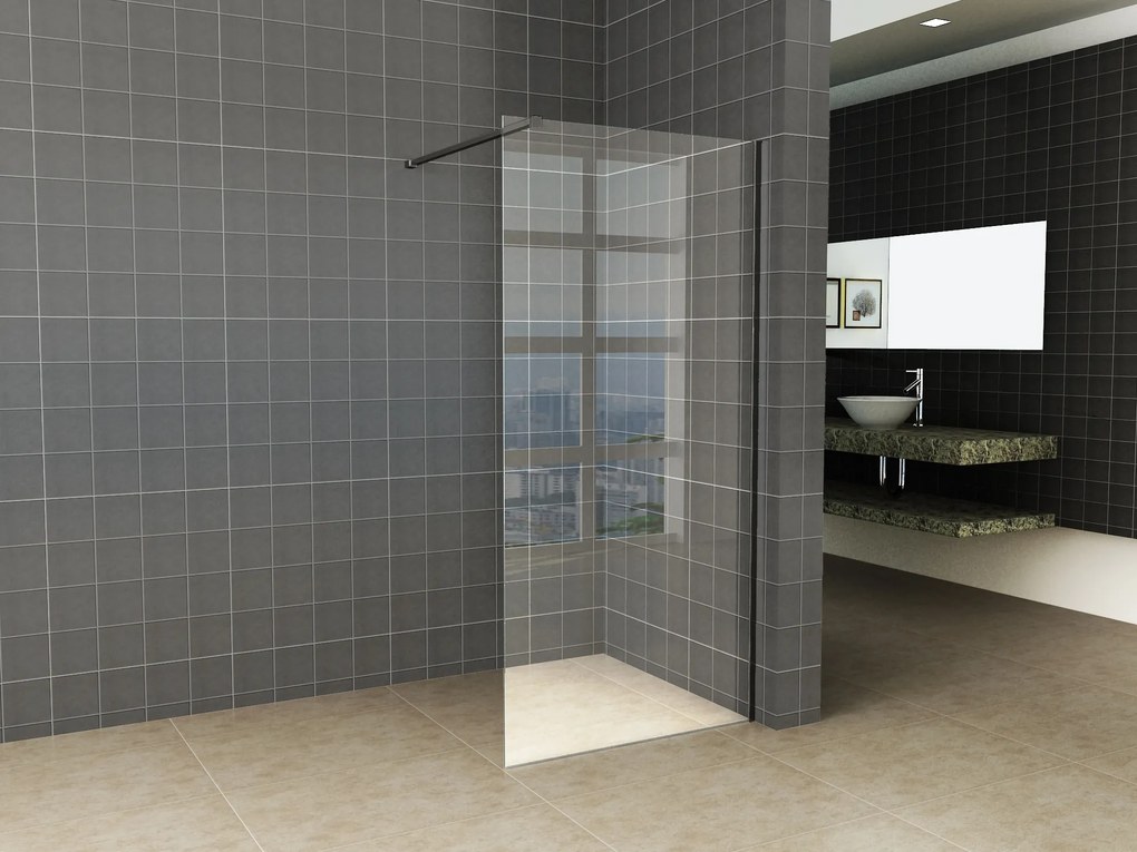 Mueller Slimline inloopdouche 140cm helder anti-kalk incl zwart profiel & stang