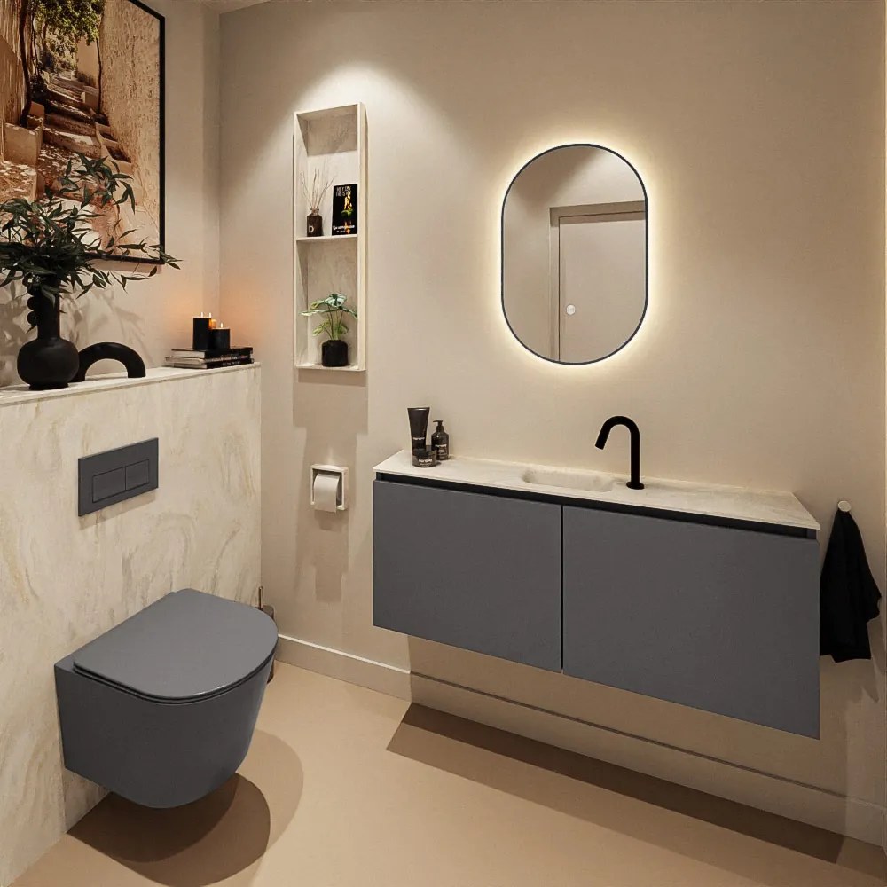 Mondiaz Ture DLux toiletmeubel 120cm dark grey met wastafel ostra midden met kraangat