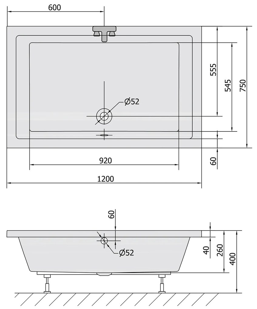 Polysan Deep rechthoekige douchebak 120x75x26cm wit