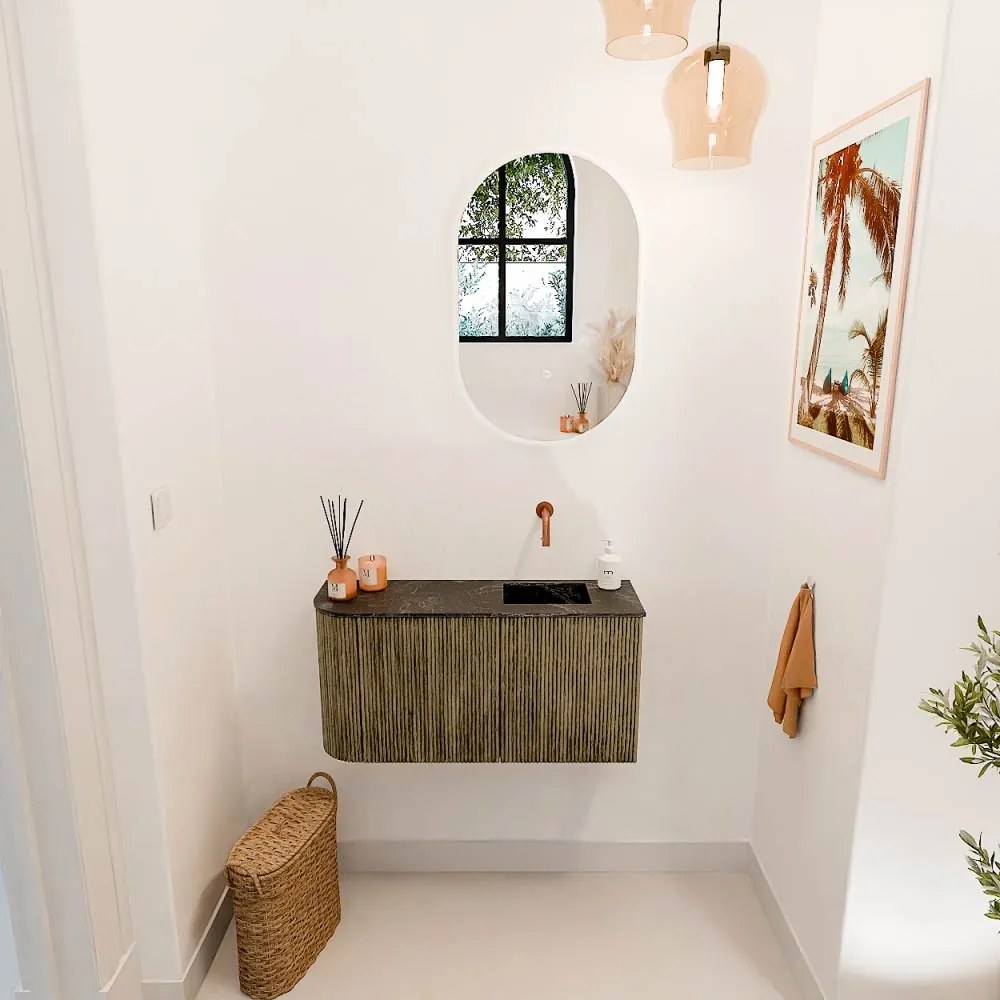 Mondiaz Joya DLux 80cm toiletmeubel ronding links dusk met wastafel faye rechts zonder kraangat lava