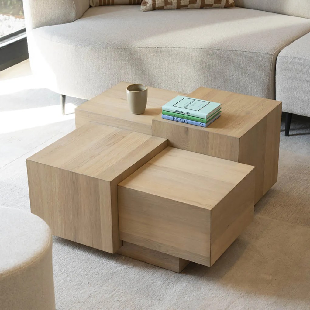 Blokken Salontafel Eiken Naturel 80x80 Cm - 80 X 80cm.