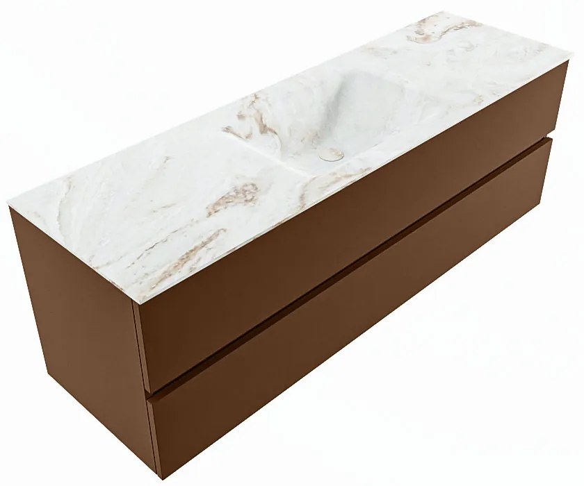 Mondiaz Vica DLux badmeubel 150cm rust 2 lades met wastafel frappe midden 1 kraangat