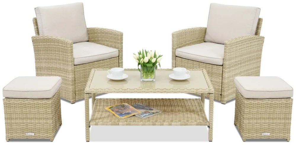 Monaco Terras tuinmeubelen + 2 Garden Point poefs beige