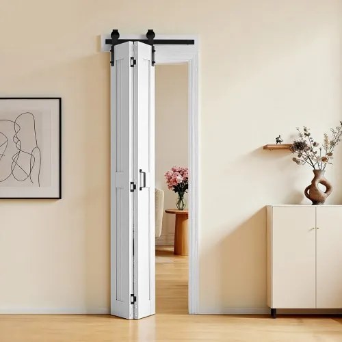 VEVOR Vouwschuifdeur in schuurstijl 609x2134 mm, gemaakt van MDF, inclusief beslagset en ruimtebesparend H-frame ontwerp, vouwschuifdeur voor slaapkamer en woonkamer, wit (montage vereist)